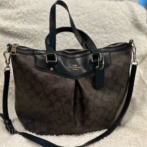 F34614 Coach Mahogany Tote Brown Black Pleated Bag